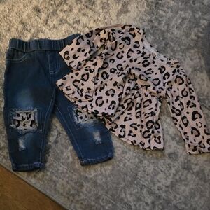 Leopard Print Top and Blue Denim Jeans Set